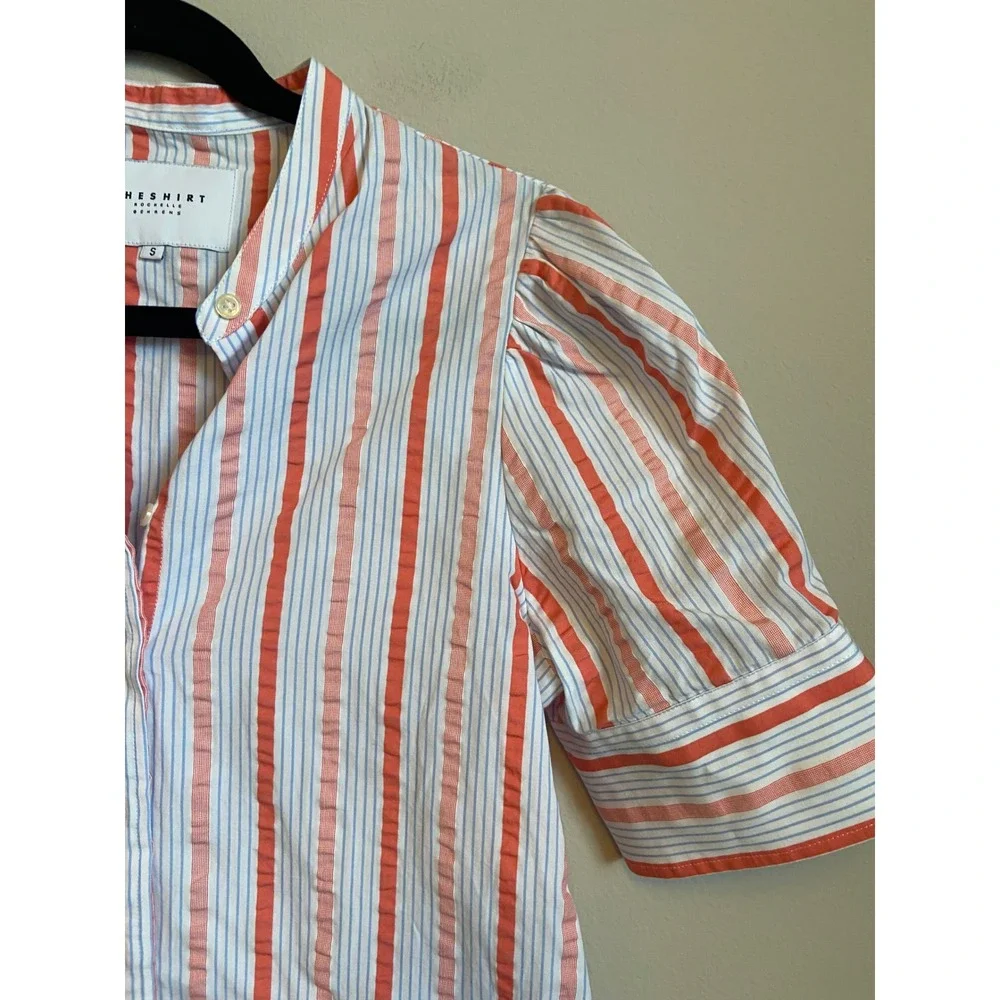 The Shirt Rochelle Behrens Blue Striped Puff Sleeve Button Down Shirt S - Picture 3 of 7